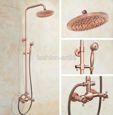Antique Red Copper Bathroom Rain Shower Faucet Set Dual Handles Mixer Tap frg523 picture