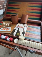 Beautifully Crafted Vintage 70’s Leather Backgammon Set- Locking Case With Key picture