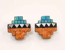 Native American Navajo Melissa Yazzie Multi Stone Sterling Silver  Earrings picture