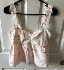 Dante for Aeropostale White Pink Floral Cropped Tank Square Neck Smocked M picture