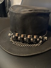 Genuine Black Leather Plague Doctor Hat With Potion Bottles And Skulls picture