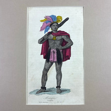 Antique c1844 Hand Colored Engraving Mexican Warrior Mexique Guerrier Massard picture