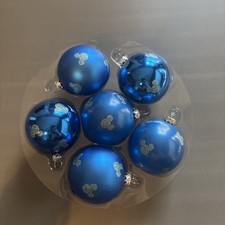 Vintage Disney Parks Blue Ball Silver Glitter Mickey Ears Christmas Ornaments  picture