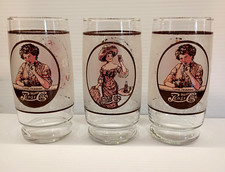 Set of 3 Vintage 1970's PEPSI COLA 16 oz Glasses  Victorian Lady + Gibson Girl picture