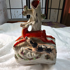 Antique 19th-Century Staffordshire Spill Vase Featuring Stag & A Hunting Hound. picture
