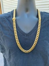 Mens Real Miami Cuban Link Chain 18k Gold Plated Stainless Steel 30