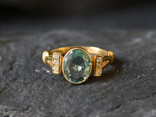 2.40 Ct Oval Cut Natural Aquamarine Diamond Wedding Ring 14K Yellow Gold Size 7 picture