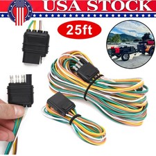 25' 4-Pin Trailer Light Plug Wiring Harness Extension 18 AWG Flat Wire Connector picture