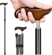Wooden Handle Walking Cane, Carbon Fiber Foldable Adjustable Cane picture
