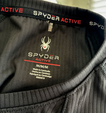 Spyder Active Men's Black Ribbed Compression Crew Neck Logo T-Shirt Size M EUC picture