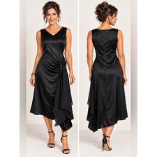 Vintage Maggie Sweet Dress Size SP Black Satin Draped Asymmetrical USA picture