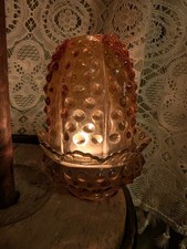 Vintage Fenton Amber Hobnail Fairy Lamp Glass Top & Bottom  picture