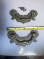 2 RARE MASSIVE 18TH CENTURY CHIPPENDALE BRASS DRAWER /PULL / HANDLE  7” picture