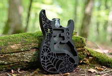 3D Printed Fender Stratocaster Guitar Body, Tremolo, Spiderweb, Black picture