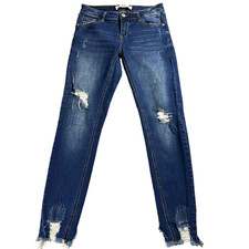 Papaya Jeans Women Size 5 Blue Skinny Distressed Raw Hem Stretch Denim Fit Retro picture