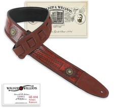 Walker & Williams GE-104 Mahogany Brown Tooled Padded Strap with Brass Conchos picture