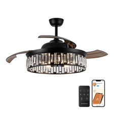 Parrot Uncle 52 in. Indoor Matte Black Smart Crystal Ceiling Fan Fandelier picture
