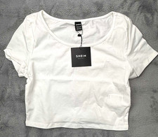 Shein Shirt Womens Medium Pap 22 Raccolta Carta Short Sleeve Crop White New NWT picture