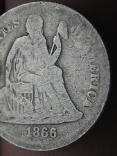 1866 S Seated Liberty Silver Dime- Weak S Mintmark, Good/VG Details picture