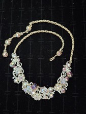 Vintage 1950s Signed HOLLYCRAFT Necklace Purple Pink Molded Glass Leaves picture