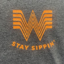 Whataburger T-Shirt Men’s M Dark Gray Logo “Stay Sippin’” Coffee dbl Sided picture