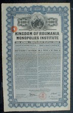 Kingdom of Romania 7% 100 £ Monopolies Inst. Bond to Bearer 1929 uncanc. coupons picture