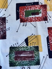 Eames Kinetic Atomic Geometric 1950’s  Mid Century MOD Barkcloth Vintage Fabric picture
