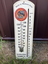 Rare Early 1900’s ANTIQUE INTERNATIONAL TAILORING CO. WOODEN LION THERMOMETER picture