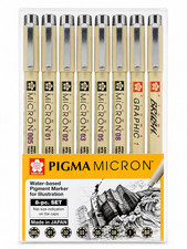 Sakura Pigma Micron, Graphic & Brush Fineline Pens, Archival Black Ink, 8 PK picture