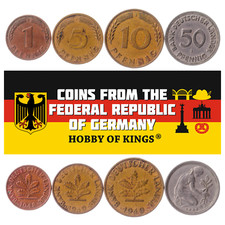 German 4 Coin Set 1 5 10 50 Pfennig | Oak | Germany | 1948 - 1950 picture