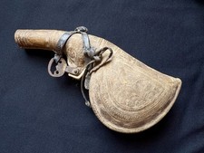 Antique Persian Style Molded Hide Powder Flask Barutdan 19th C Qajar picture