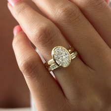 3.20Ct Oval-Cut VS1 Lab Grown Diamond Bezel Bridal Wedding Set 14K Yellow Gold picture