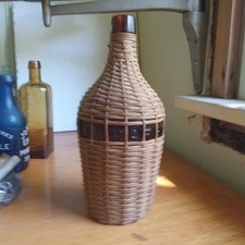 1890s I.W.HARPER EMB HAND BLOWN WHISKEY BOTTLE WITH ORIGINAL WICKER COVERING picture