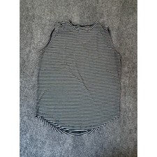 Lululemon Striped Sleeveless Tank Top Black White Curved Hem Crew Neck Womens 8? picture