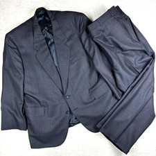 VTG Tom James 2 Piece Suit Mens 50L/40x29 Blue Gray Glen Plaid Union Made In USA picture