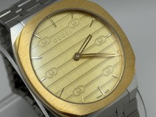 Gucci 25H Golden Brass Dial 38mm Swiss Quartz Men's Watch - Silver (YA163405) picture