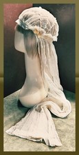Antique 1920s Style Ivory Juliet Cap Bridal Veil Boudoir Cap Wedding Headpiece picture