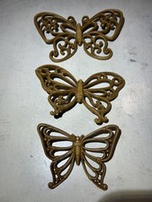 Vintage Homco Butterflies with Wall Hangers Set of 3 Faux Wicker Brown picture