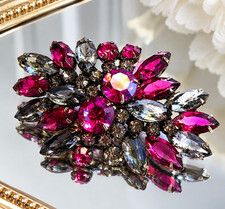 1950s Stunning Vintage Brooch Big Juliana Pink Grey Crystals by Delizza & Elster picture