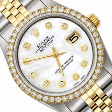 36mm Rolex Datejust 1601 Jubilee White MOP Dial 3.30Ct Diamond Bezel Watch picture
