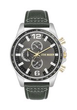 Steve Madden Men's Chronograph Tachymeter Watch Black Dial Gray Leather Box NIB picture