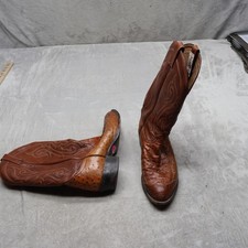Tony Lama Mens 11D Western Boots Brown Peanut Brittle 4-Piece Ostrich USA CZ906 picture