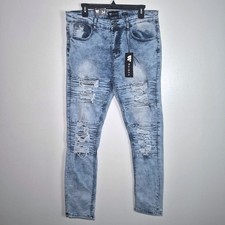 NWT Waimea Skinny Fit Distressed Jeans M4646D Men's Size 34 Light Blue Wash Ripp picture