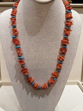Vintage Turquoise Spiny Oyster Necklace Chip Bead Southwestern Style 30 Inch picture
