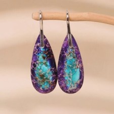 Purple Sea Sediment Jasper Women Healing Anxiety Relief Dangle Earrings Gifts picture