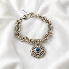 NWT Brighton Pebble Dot Medallion Bracelet Blue Crystal Silver Tone picture