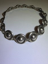 Vintage Danish Sterling Silver Modernist Cabochon Orb Link Choker Collar Necklac picture