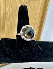 NEW - jTV FP Sterling Silver Round Faceted  Filigree Smoky Quartz Ring; SIZE 9 picture