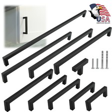 Matte Black Square Modern Cabinet Handles Pulls Kitchen Drawer Stainless Steel picture