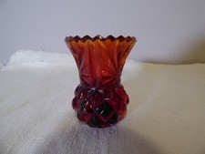VTG Amberina Glass Toothpick Holder Mini Vase Fiery Cadmium Glow under UV Light picture
